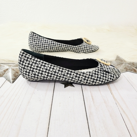 Vintage Mudd gingham daisy peep toe flats size 8 - Picture 4 of 6